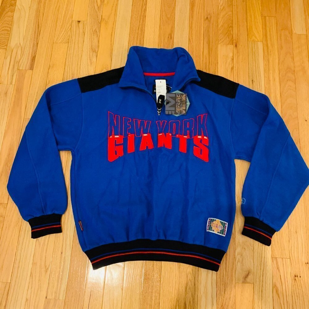 NEW WITH TAGS NY GIANTS Vintage 1990s Fleece 3/4 zip sweatshirt sewn embroidered - Picture 2 of 15